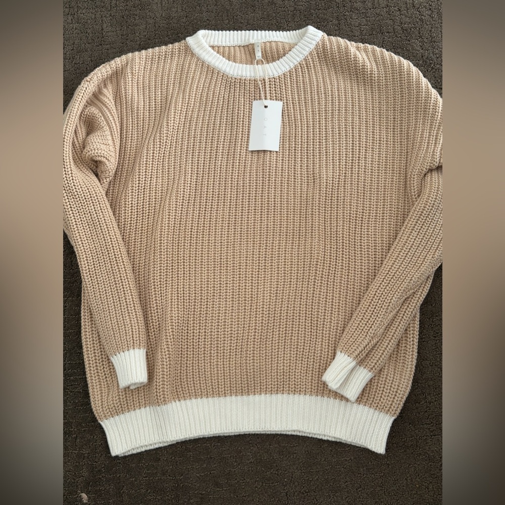 Women’s oat brand sweater tan, and white color block